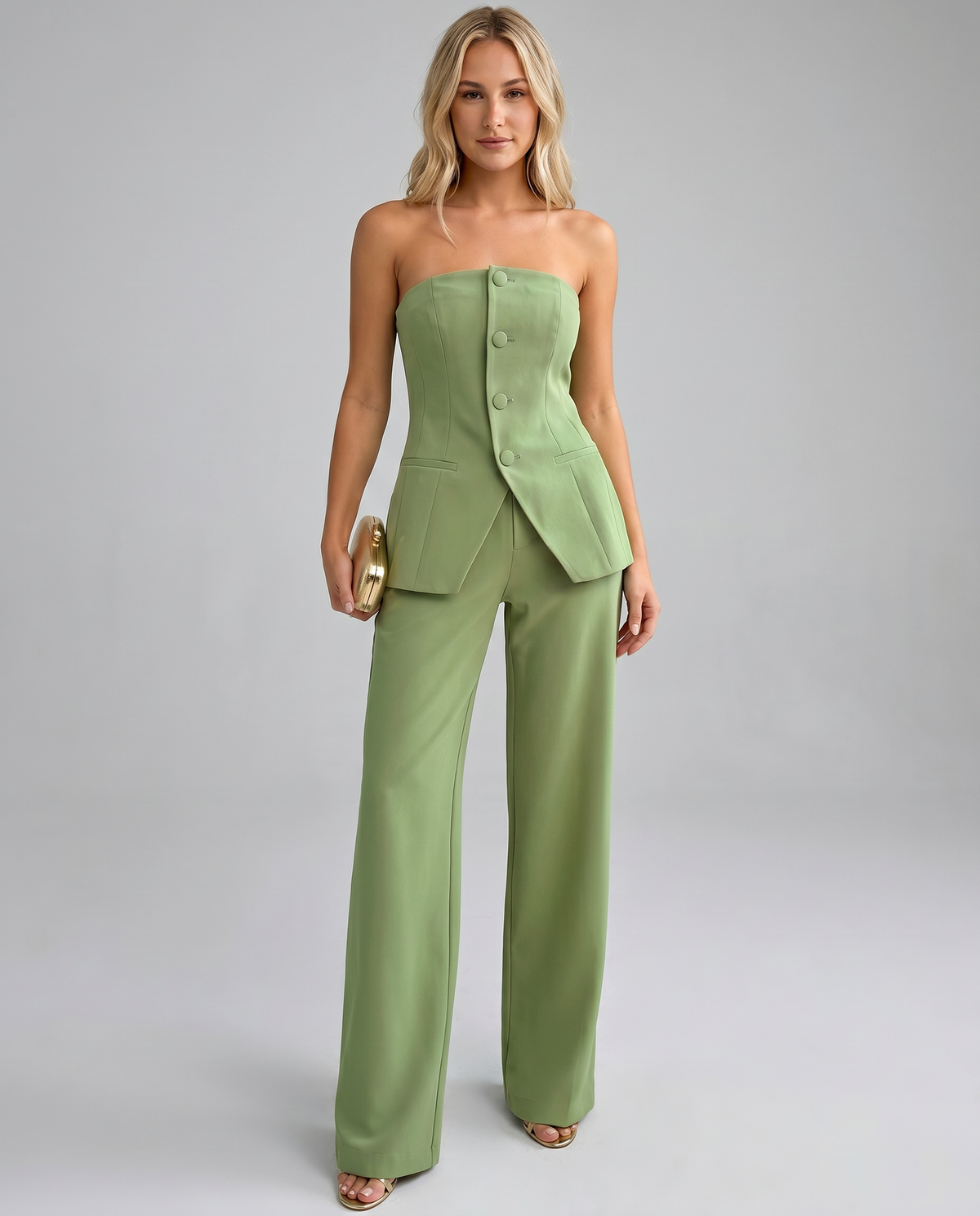 EVIE | Strapless Corset Bustier Wide Leg Pants Set