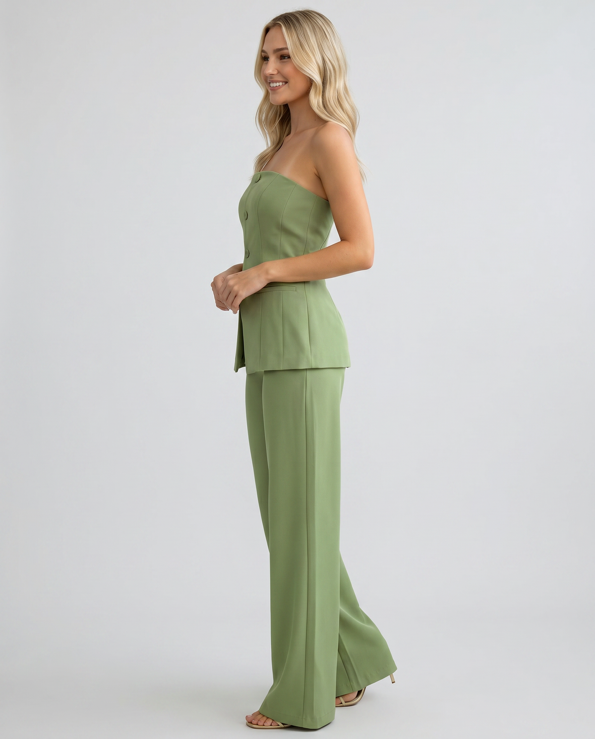 EVIE | Strapless Corset Bustier Wide Leg Pants Set