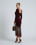 EVIE | Velvet Lace Long Sleeve Bodycon Maxi Dress