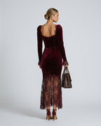 EVIE | Velvet Lace Long Sleeve Bodycon Maxi Dress