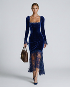 EVIE | Velvet Lace Long Sleeve Bodycon Maxi Dress