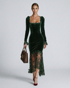 EVIE | Velvet Lace Long Sleeve Bodycon Maxi Dress