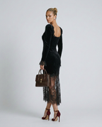 EVIE | Velvet Lace Long Sleeve Bodycon Maxi Dress