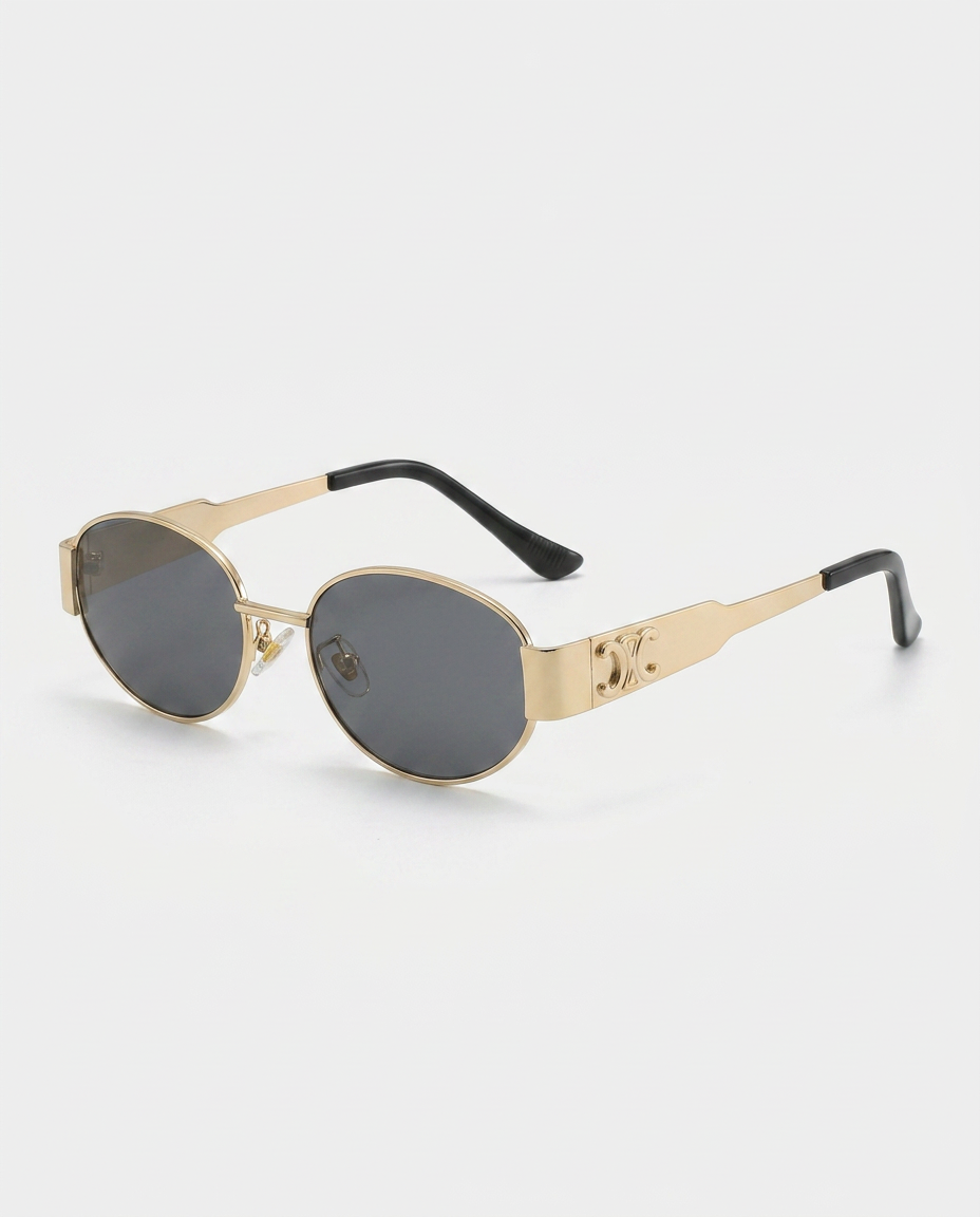 EVIE | Small Oval Acetate Sunglasses with Metal Frame Detail