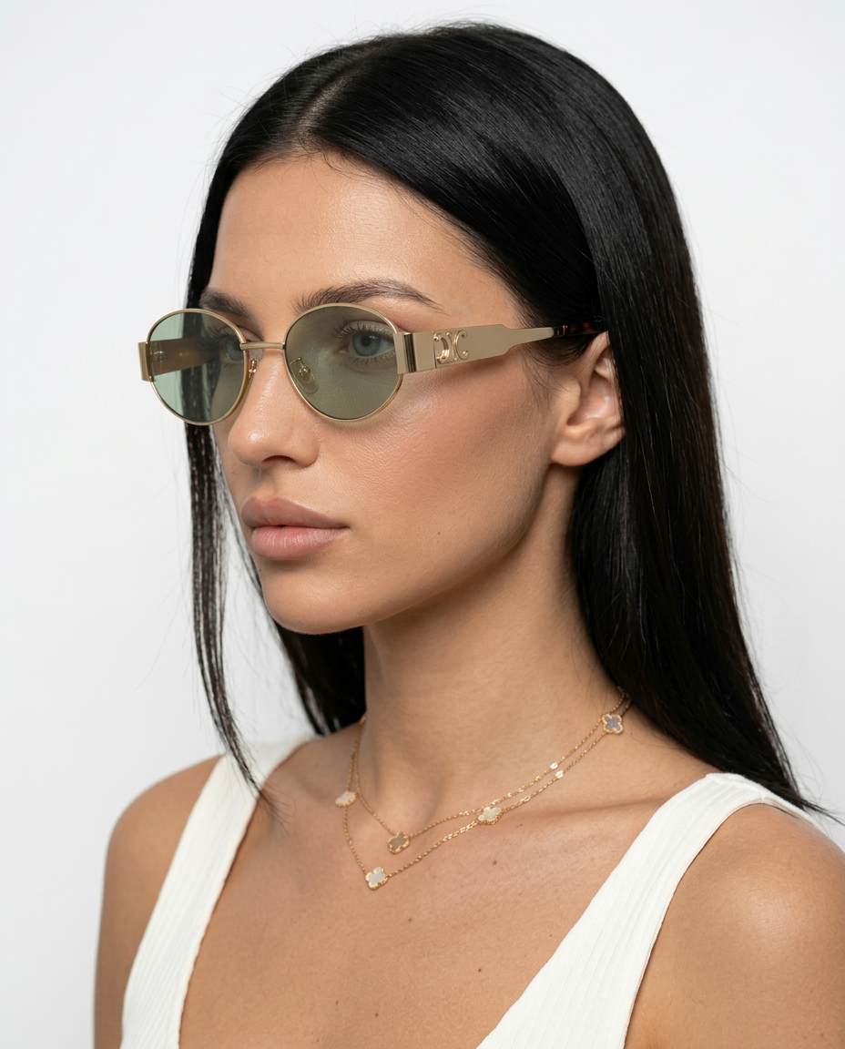 EVIE | Small Oval Acetate Sunglasses with Metal Frame Detail