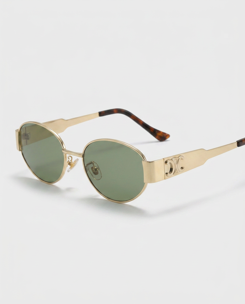 EVIE | Small Oval Acetate Sunglasses with Metal Frame Detail