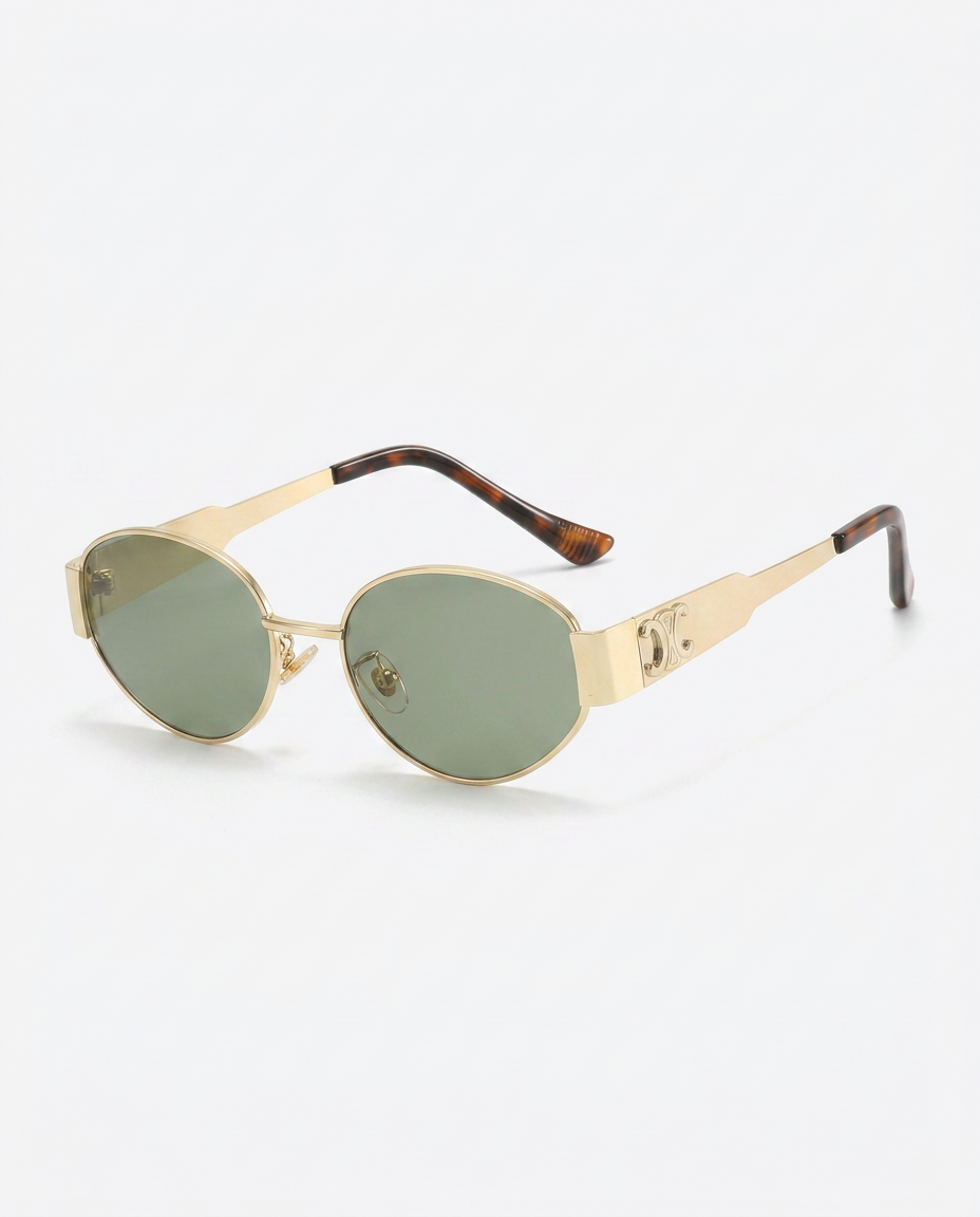 EVIE | Small Oval Acetate Sunglasses with Metal Frame Detail