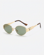 EVIE | Small Oval Acetate Sunglasses with Metal Frame Detail