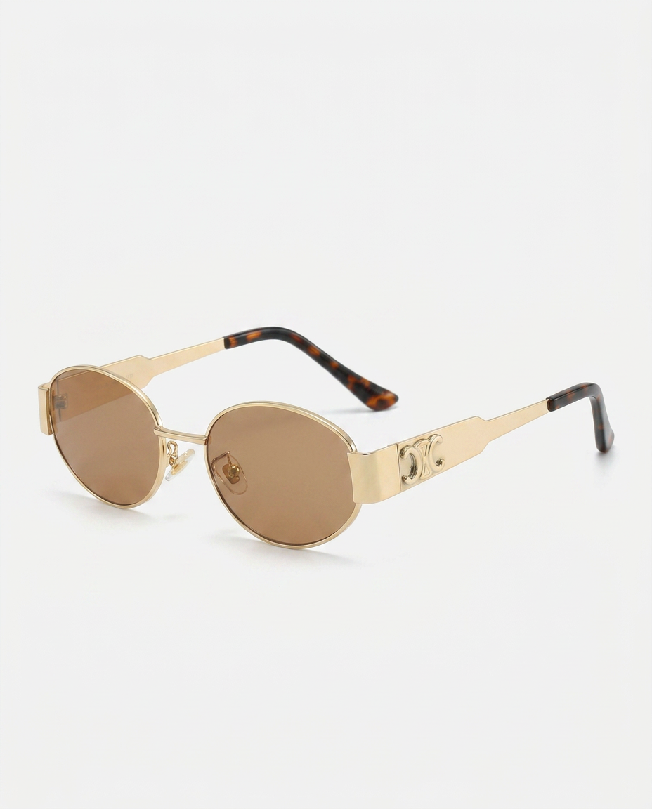 EVIE | Small Oval Acetate Sunglasses with Metal Frame Detail