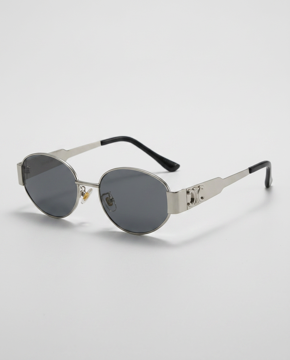 EVIE | Small Oval Acetate Sunglasses with Metal Frame Detail