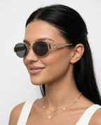 EVIE | Small Oval Acetate Sunglasses with Metal Frame Detail