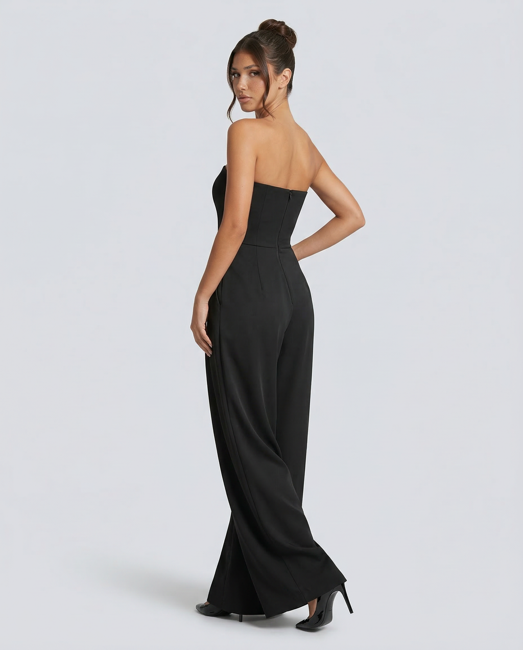 EVIE | Strapless Pleated Wide Leg Jumpsuit