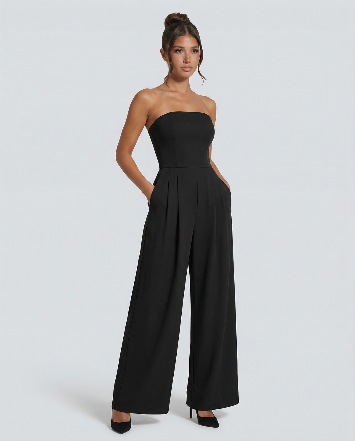 EVIE | Strapless Pleated Wide Leg Jumpsuit