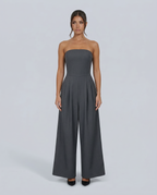 EVIE | Strapless Pleated Wide Leg Jumpsuit