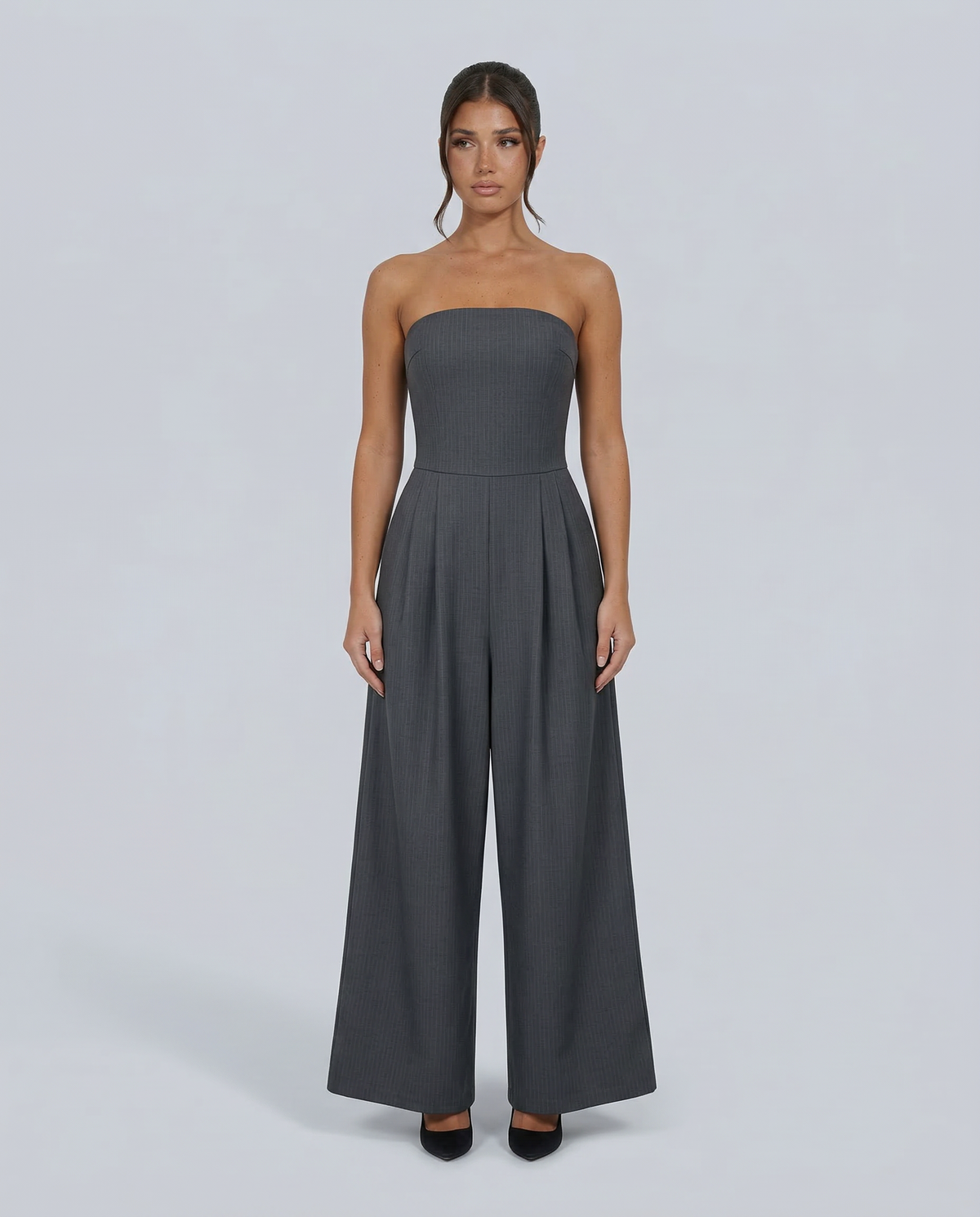 EVIE | Strapless Pleated Wide Leg Jumpsuit