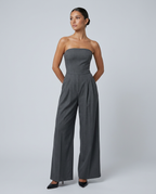 EVIE | Strapless Pleated Wide Leg Jumpsuit