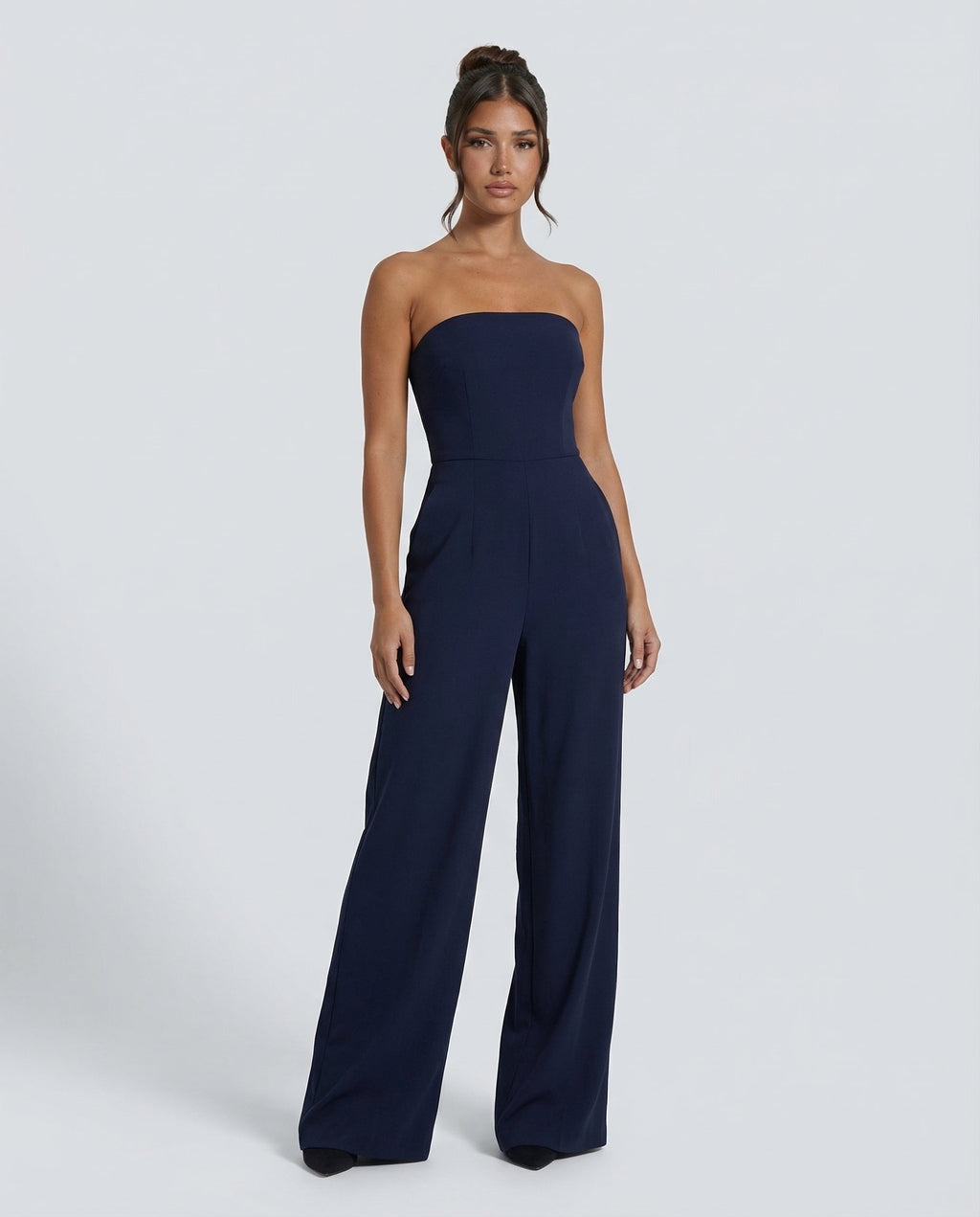 EVIE | Strapless Pleated Wide Leg Jumpsuit