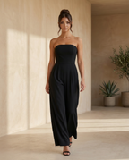EVIE | Strapless Pleated Wide Leg Jumpsuit