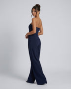 EVIE | Strapless Pleated Wide Leg Jumpsuit