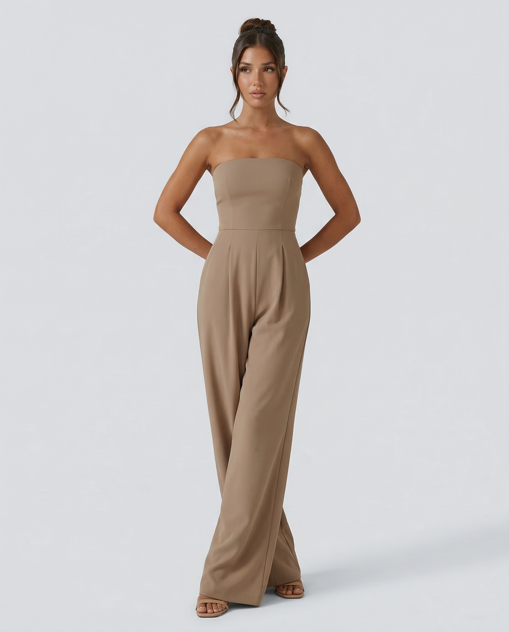 EVIE | Strapless Pleated Wide Leg Jumpsuit