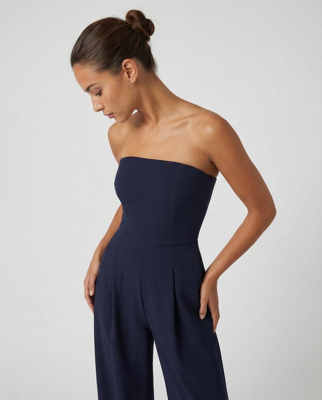 EVIE | Strapless Pleated Wide Leg Jumpsuit