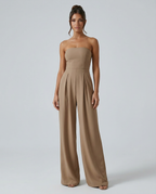 EVIE | Strapless Pleated Wide Leg Jumpsuit