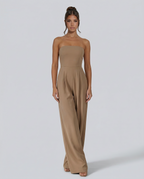 EVIE | Strapless Pleated Wide Leg Jumpsuit