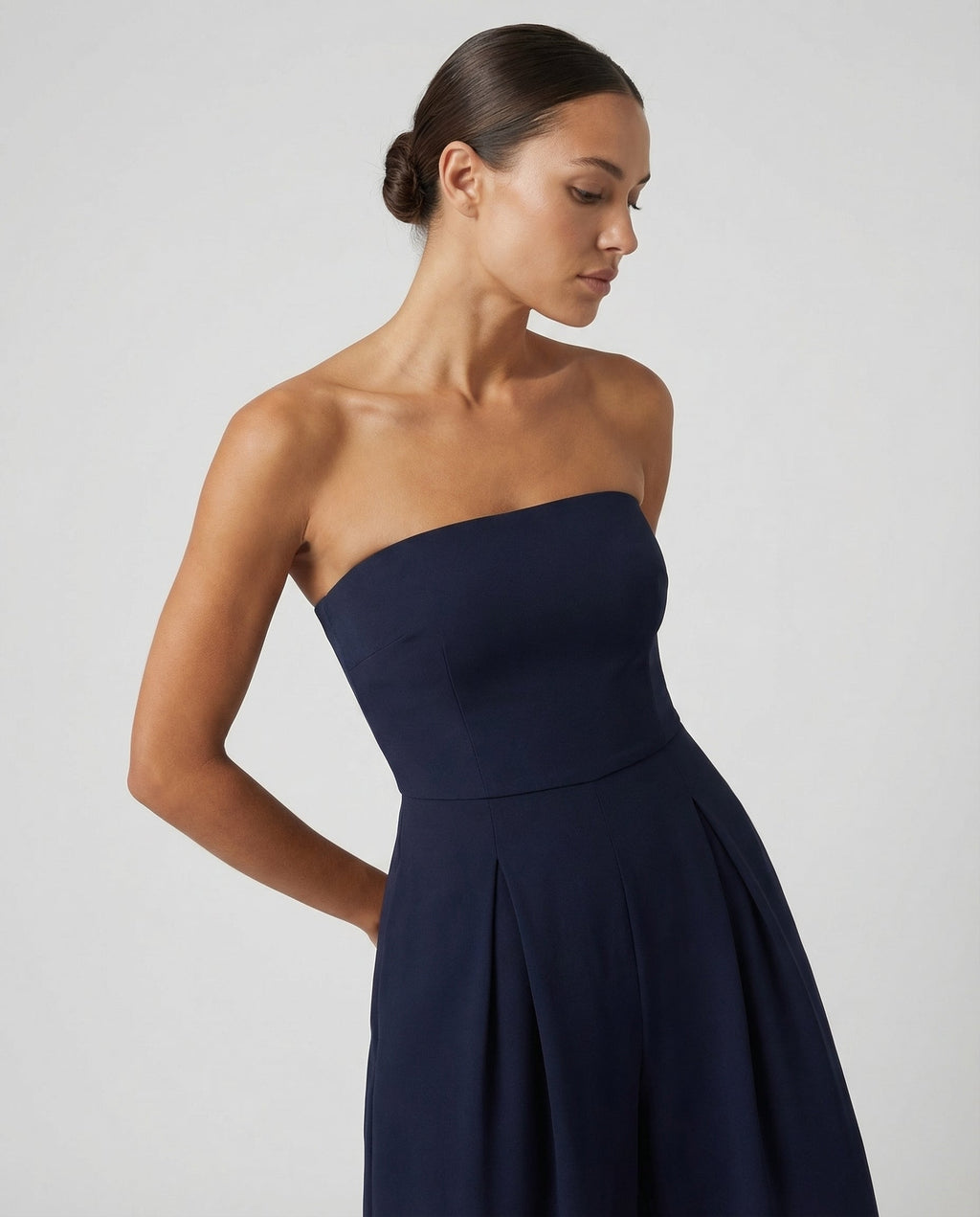 EVIE | Strapless Pleated Wide Leg Jumpsuit