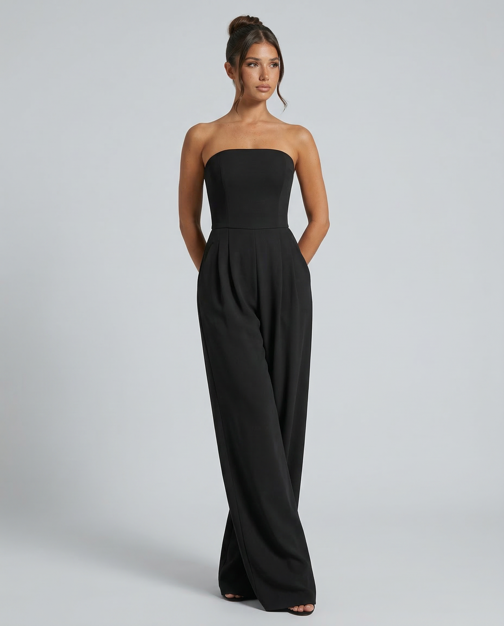 EVIE | Strapless Pleated Wide Leg Jumpsuit