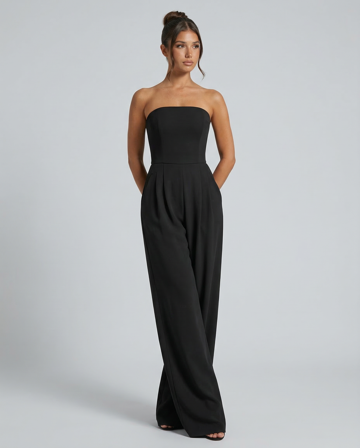 EVIE | Strapless Pleated Wide Leg Jumpsuit