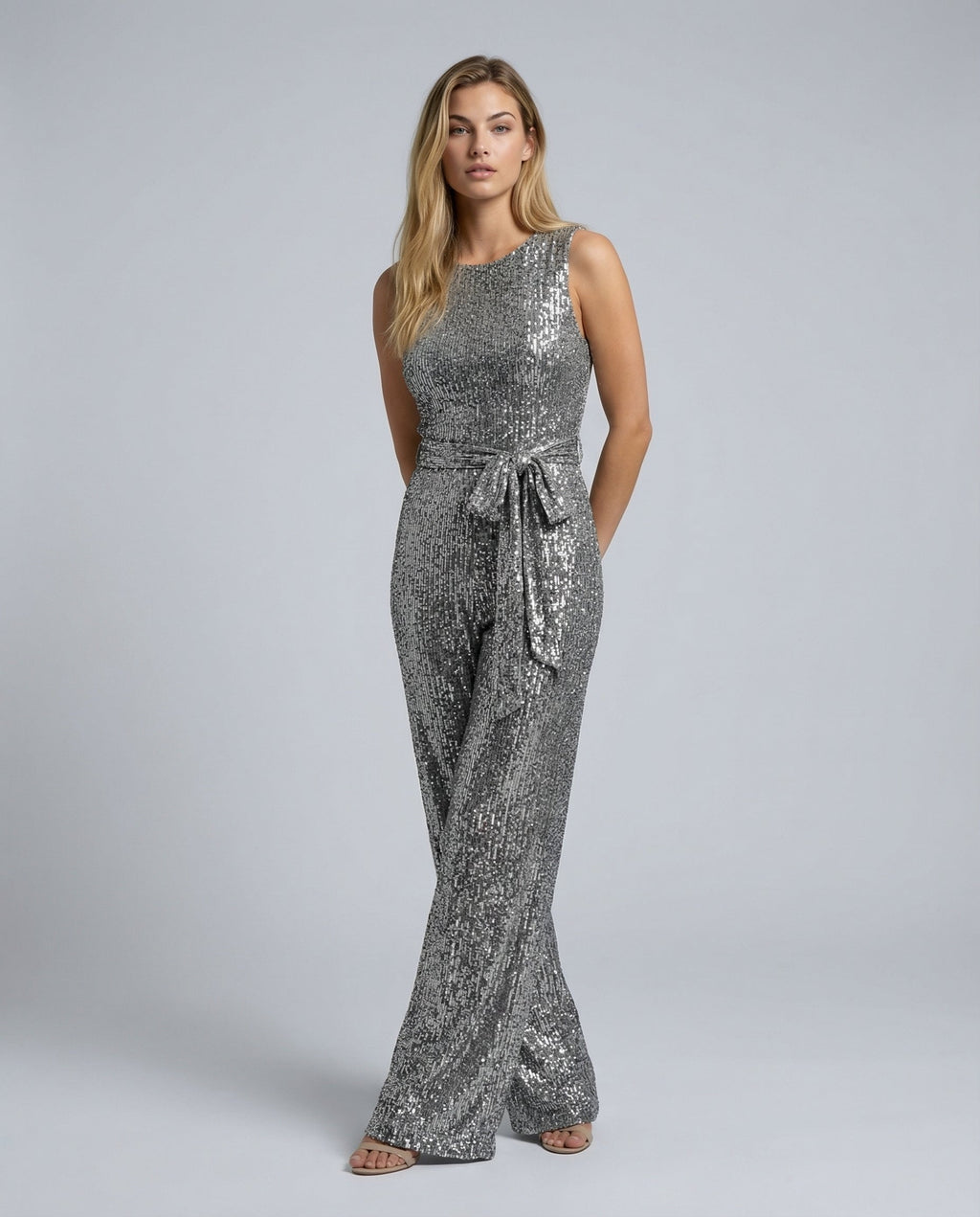 EVIE | Sleeveless Sequin Open Back Jumpsuit