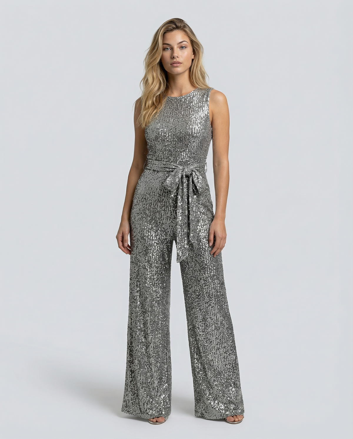 EVIE | Sleeveless Sequin Open Back Jumpsuit