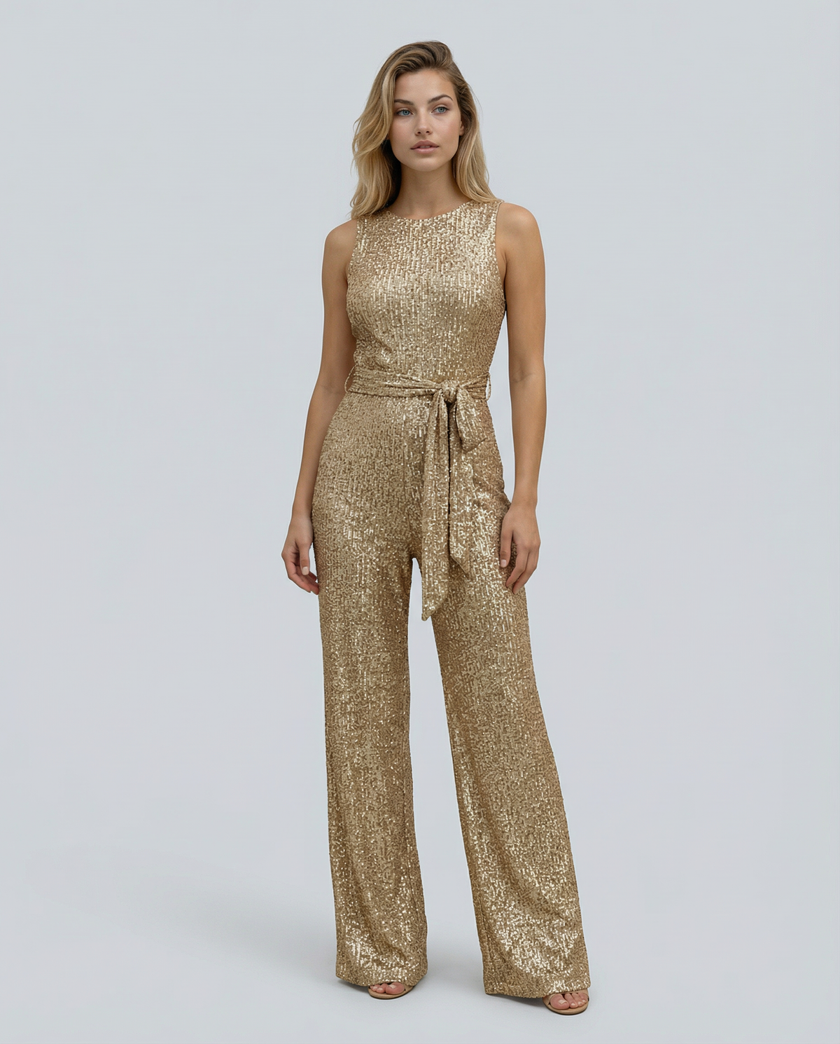 EVIE | Sleeveless Sequin Open Back Jumpsuit