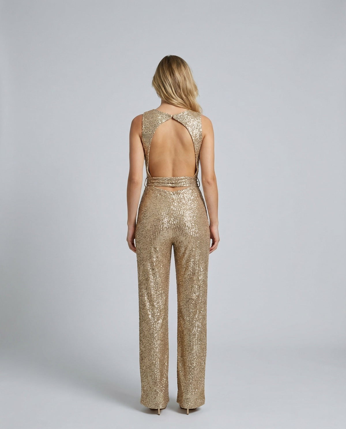 EVIE | Sleeveless Sequin Open Back Jumpsuit