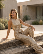 EVIE | Sleeveless Sequin Open Back Jumpsuit