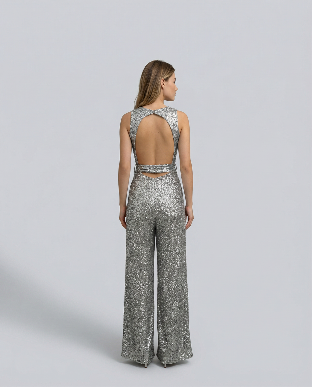 EVIE | Sleeveless Sequin Open Back Jumpsuit