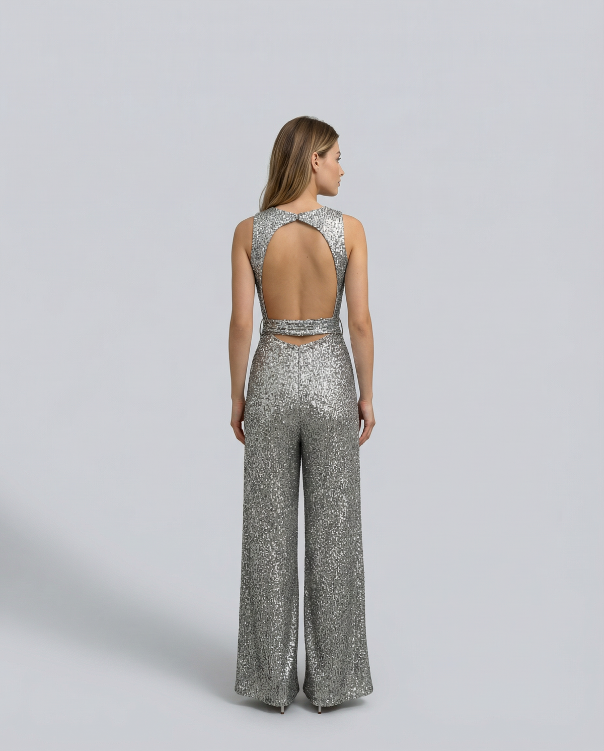 EVIE | Sleeveless Sequin Open Back Jumpsuit