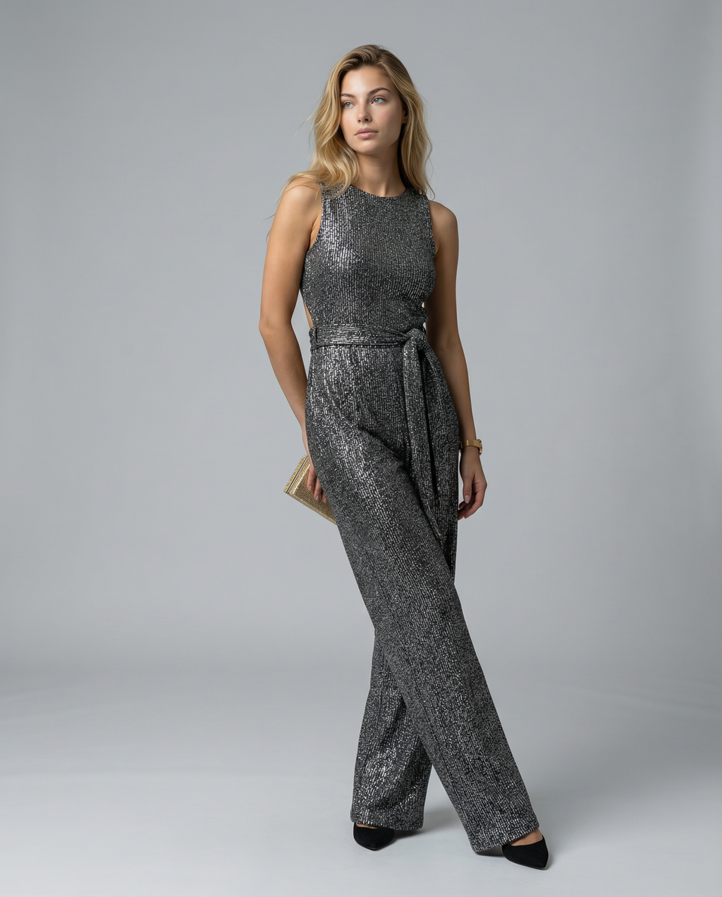 EVIE | Sleeveless Sequin Open Back Jumpsuit