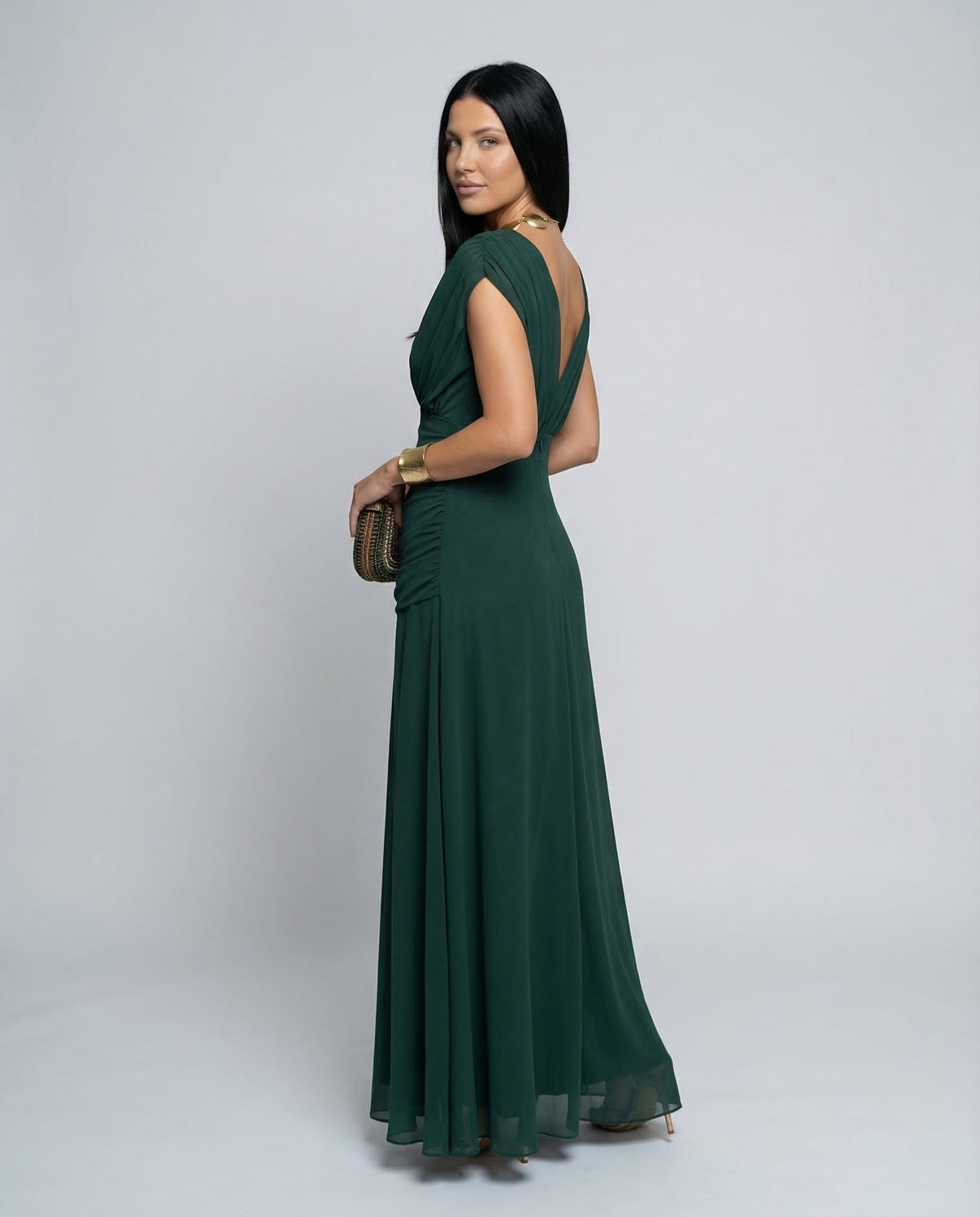 EVIE | Draped V-Neck Wrap Maxi Dress