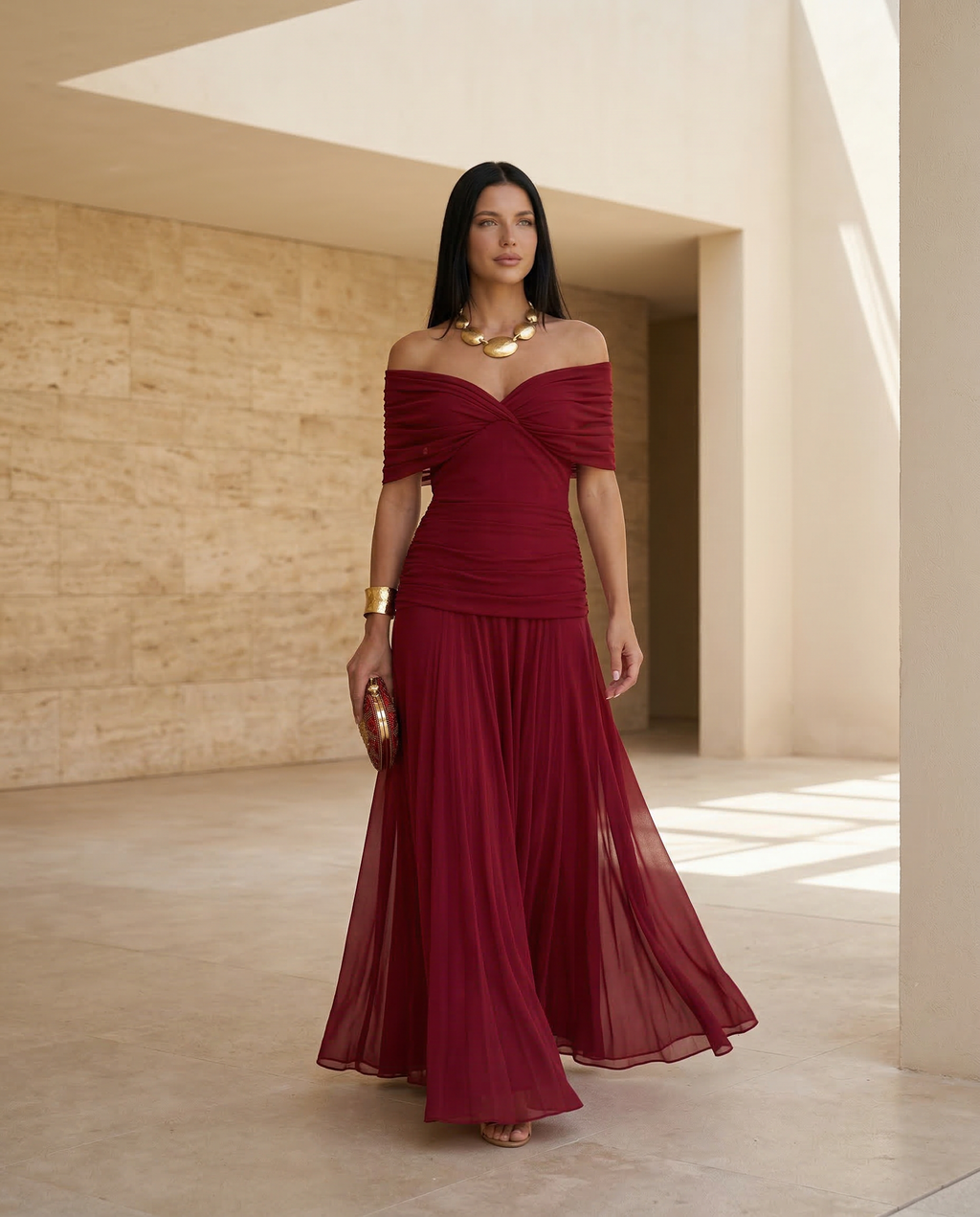 EVIE | Draped V-Neck Wrap Maxi Dress