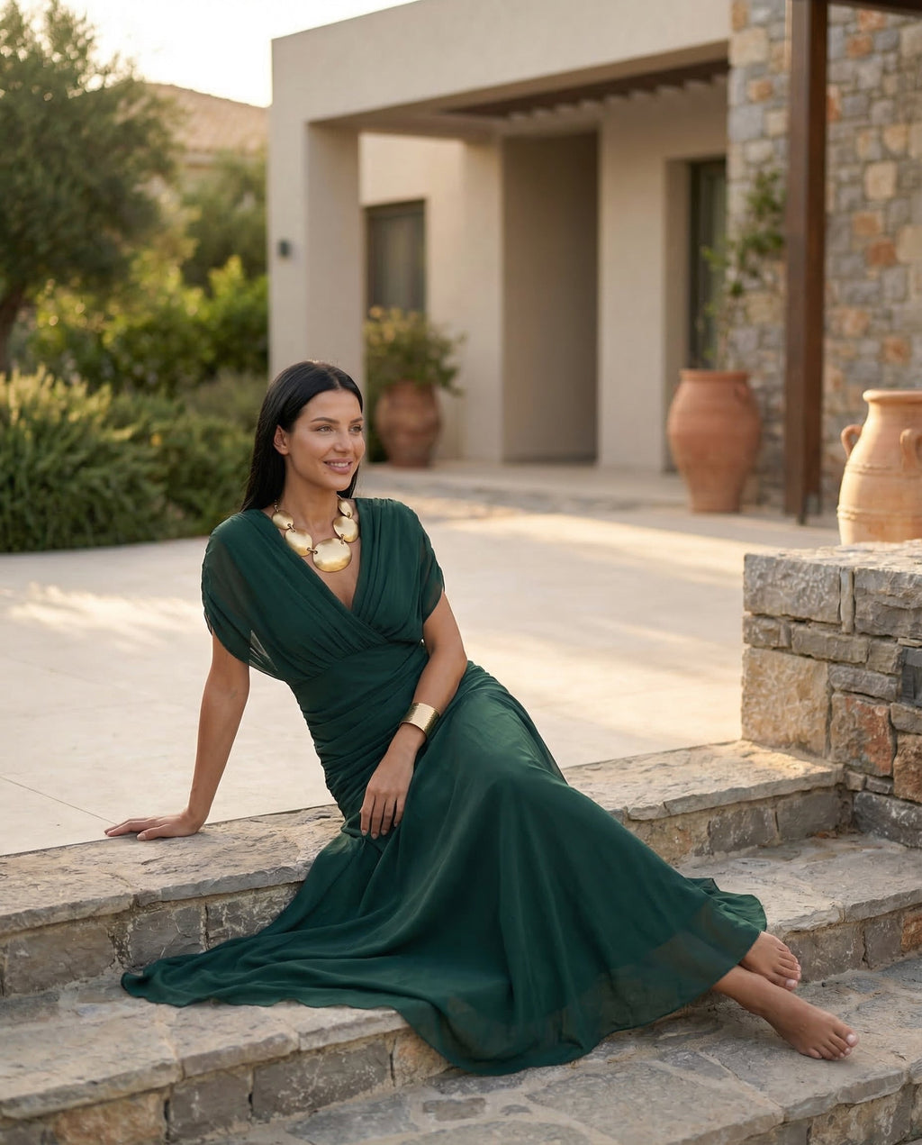EVIE | Draped V-Neck Wrap Maxi Dress