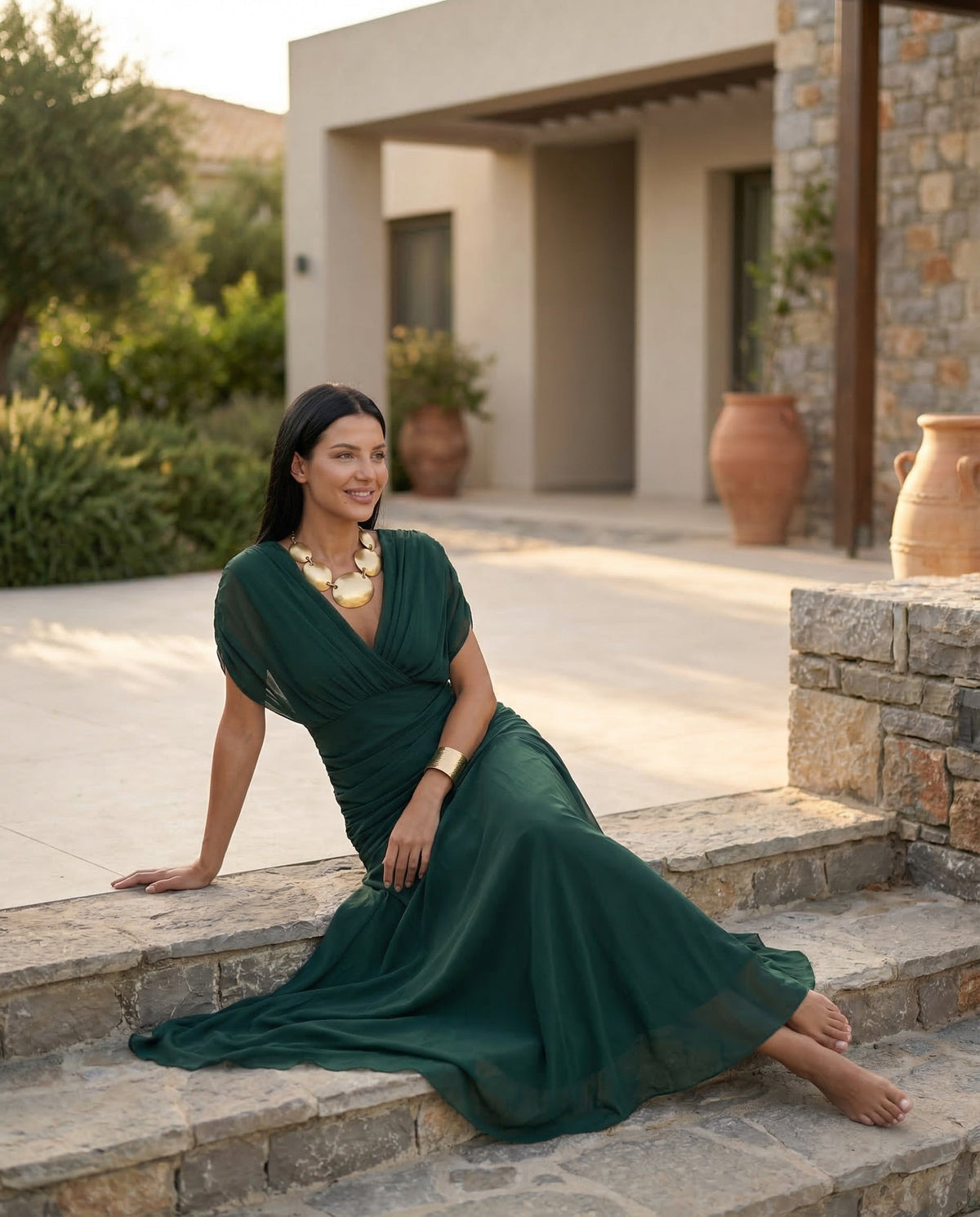 EVIE | Draped V-Neck Wrap Maxi Dress