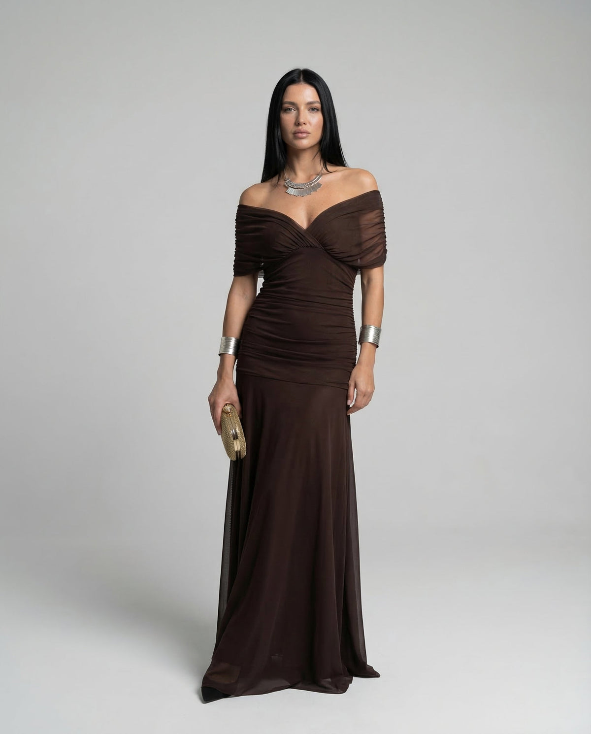 EVIE | Draped V-Neck Wrap Maxi Dress