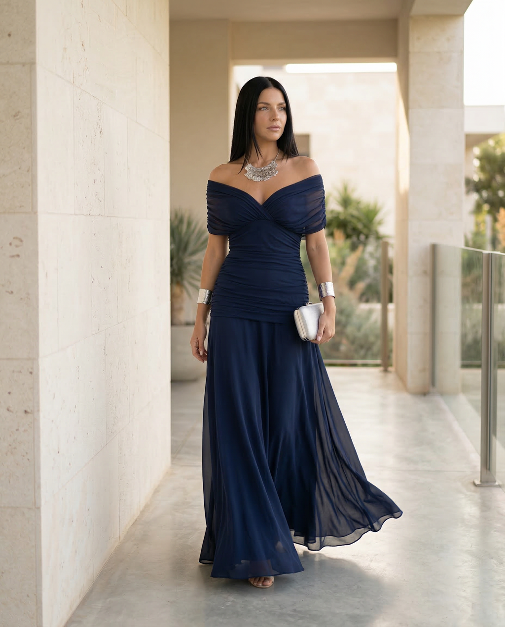 EVIE | Draped V-Neck Wrap Maxi Dress