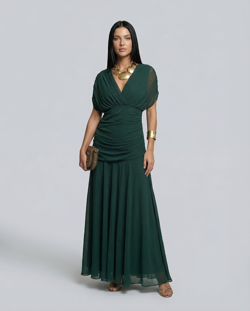 EVIE | Draped V-Neck Wrap Maxi Dress