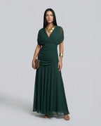EVIE | Draped V-Neck Wrap Maxi Dress