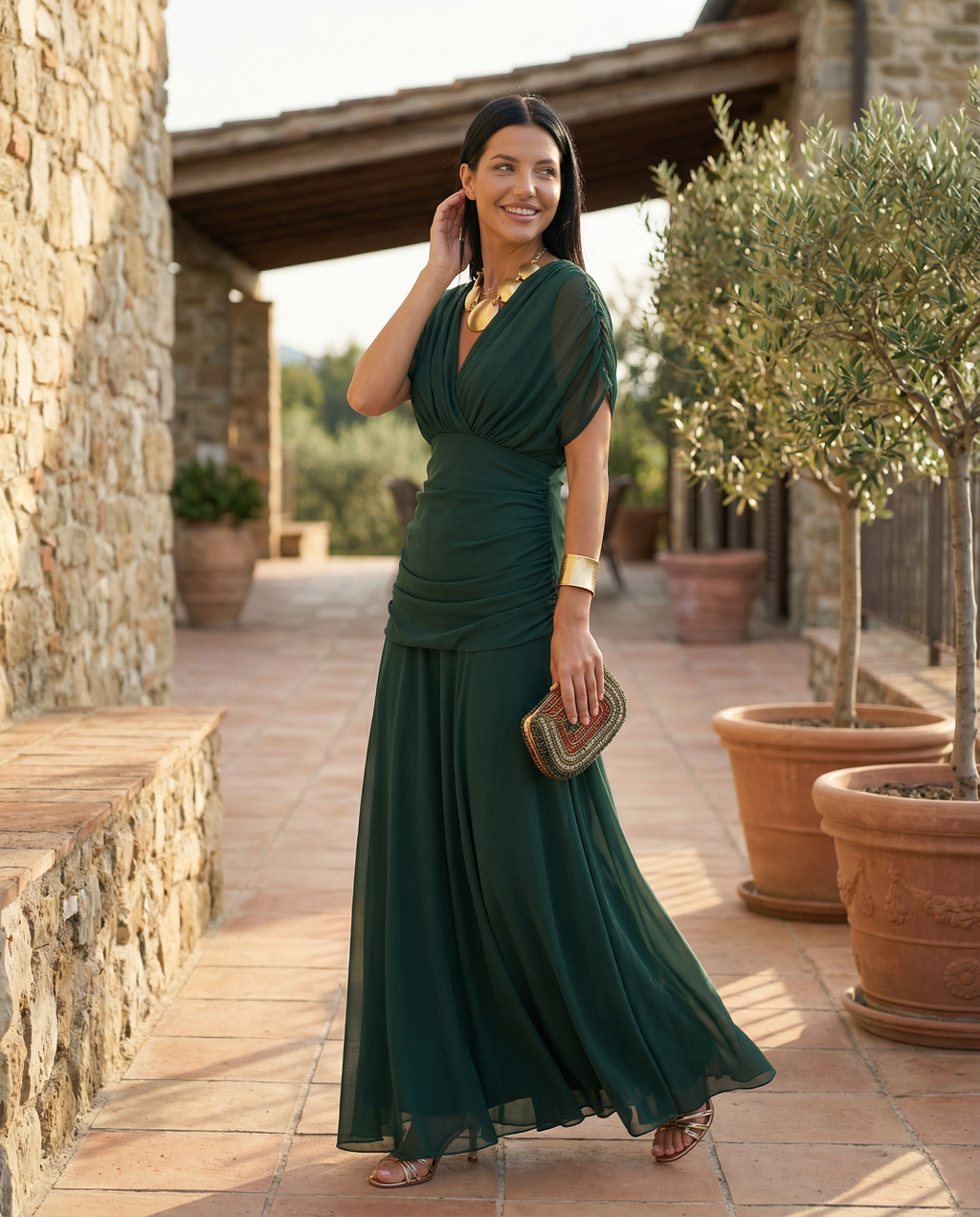 EVIE | Draped V-Neck Wrap Maxi Dress