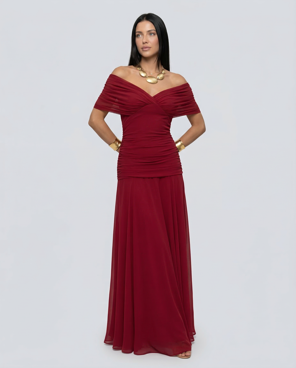EVIE | Draped V-Neck Wrap Maxi Dress