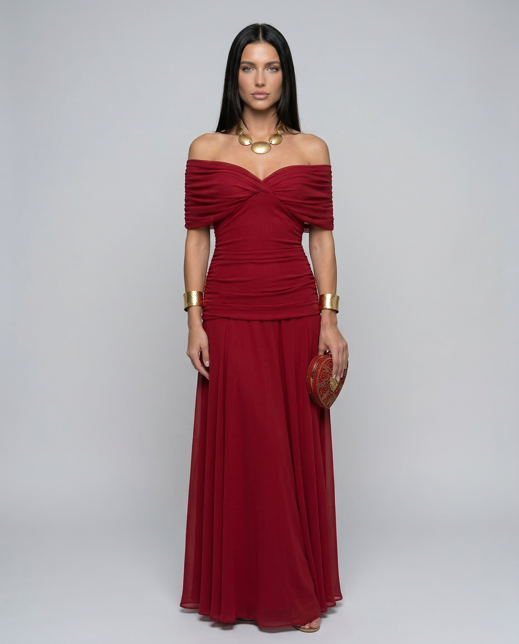 EVIE | Draped V-Neck Wrap Maxi Dress
