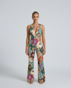EVIE | Floral Denim Sleeveless Open Back Jumpsuit
